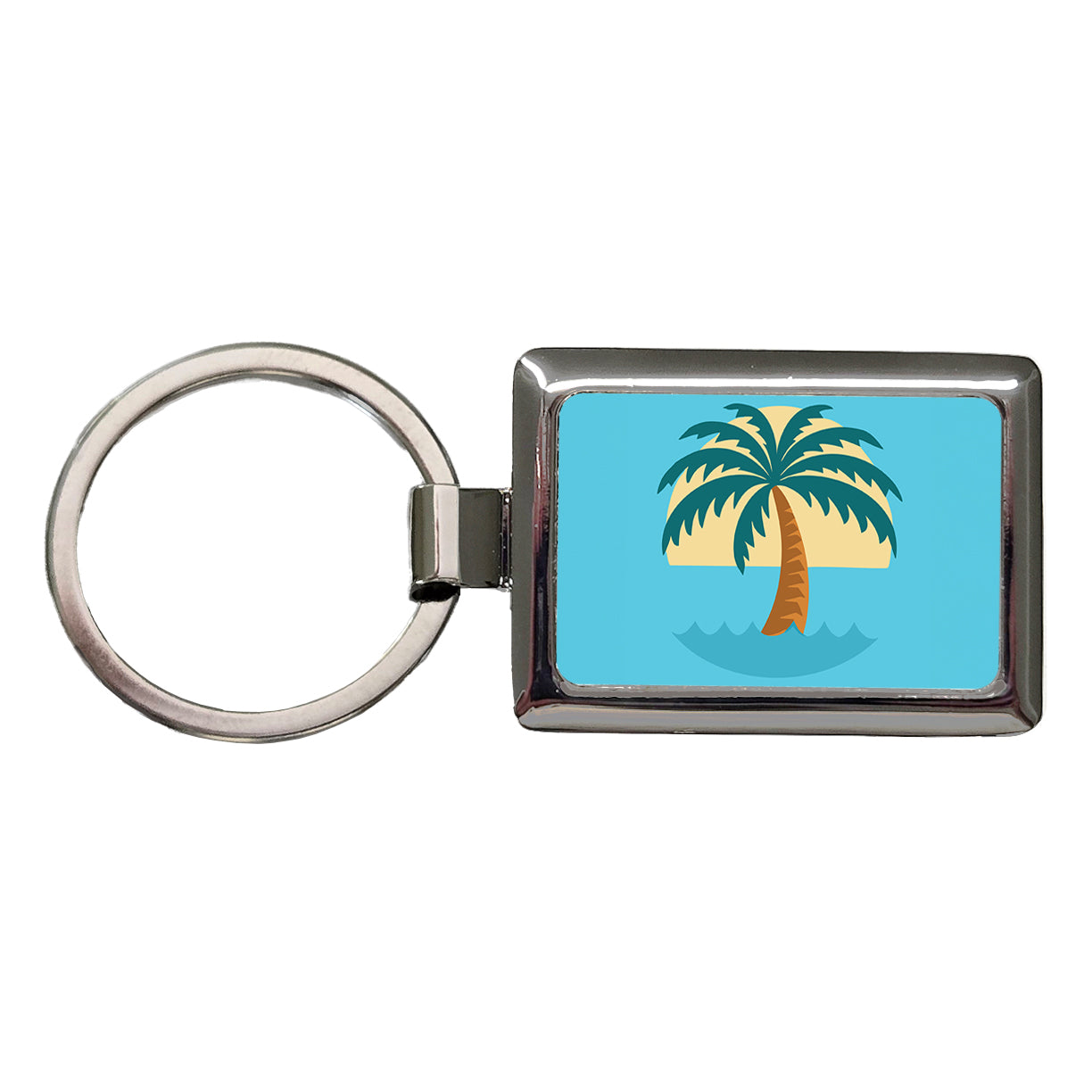 Palm Tree Ocean Tropical Vacation Rectangle Metal Keychain