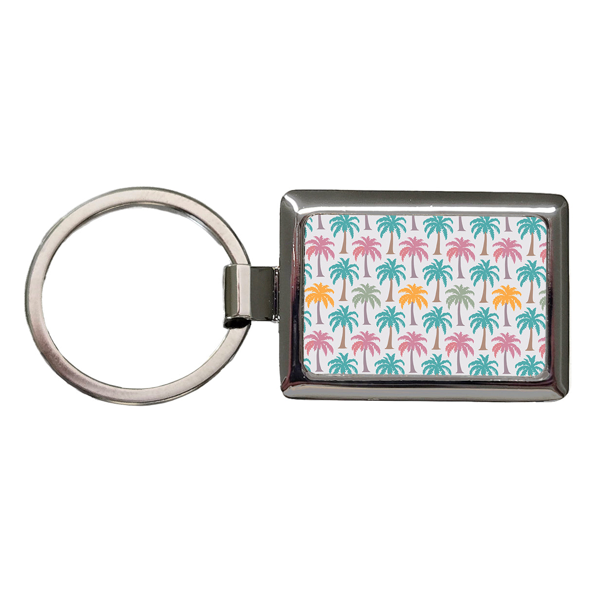Palm Trees Tropical Pastel Pattern Rectangle Metal Keychain