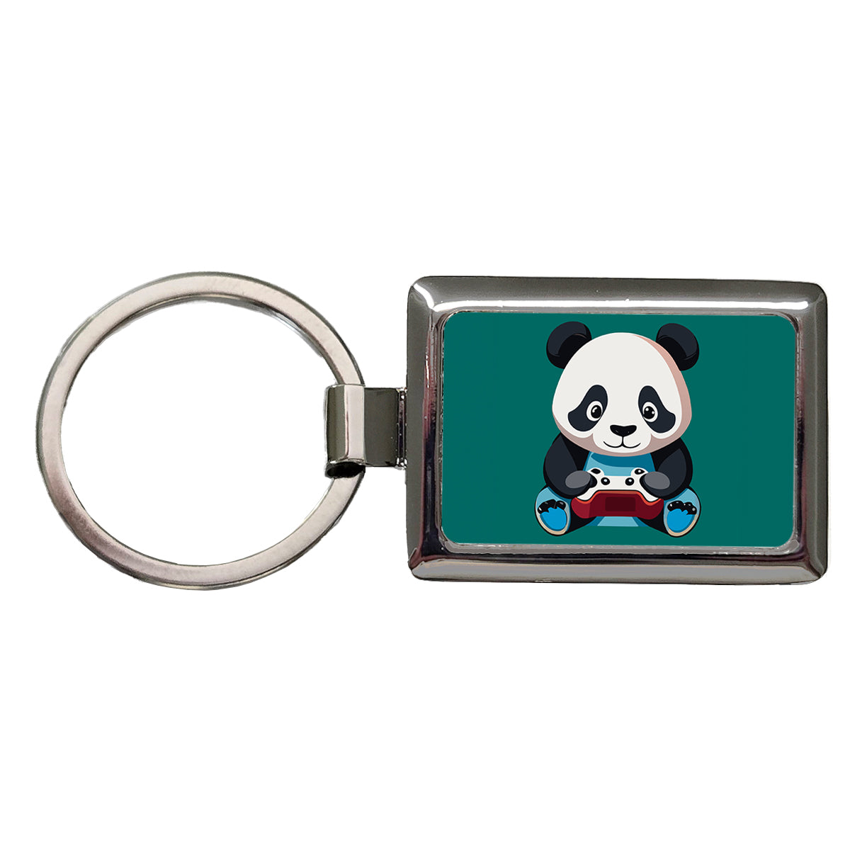 Panda Gaming Gamer Playing Video Game Rectangle Metal Keychain