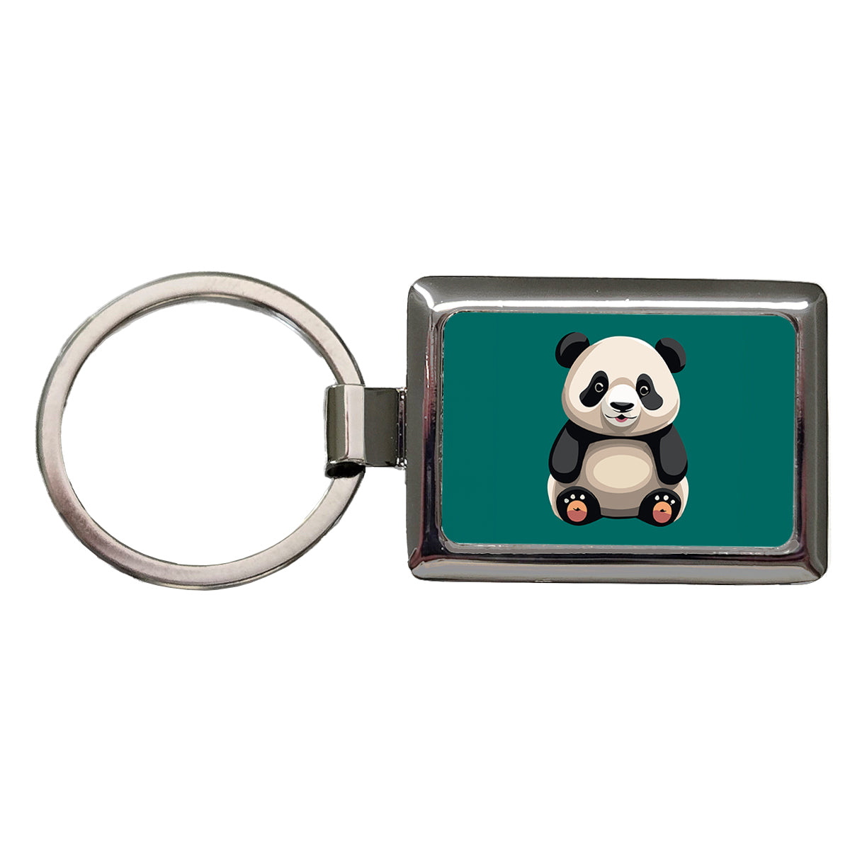 Panda Sitting Rectangle Metal Keychain