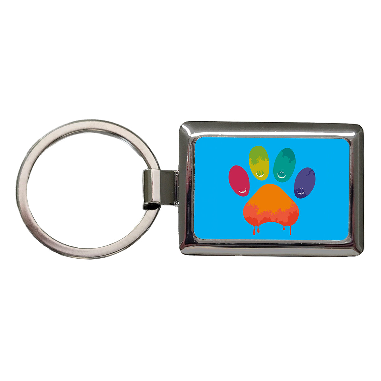 Paw Print Rainbow Dogs Cats Rectangle Metal Keychain