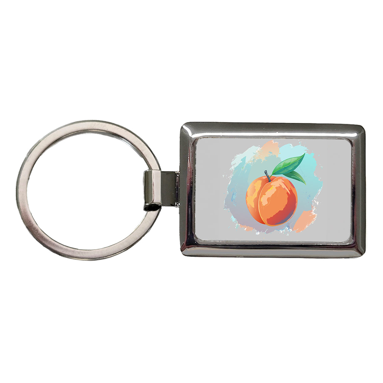Peach Fruit Watercolor Rectangle Metal Keychain