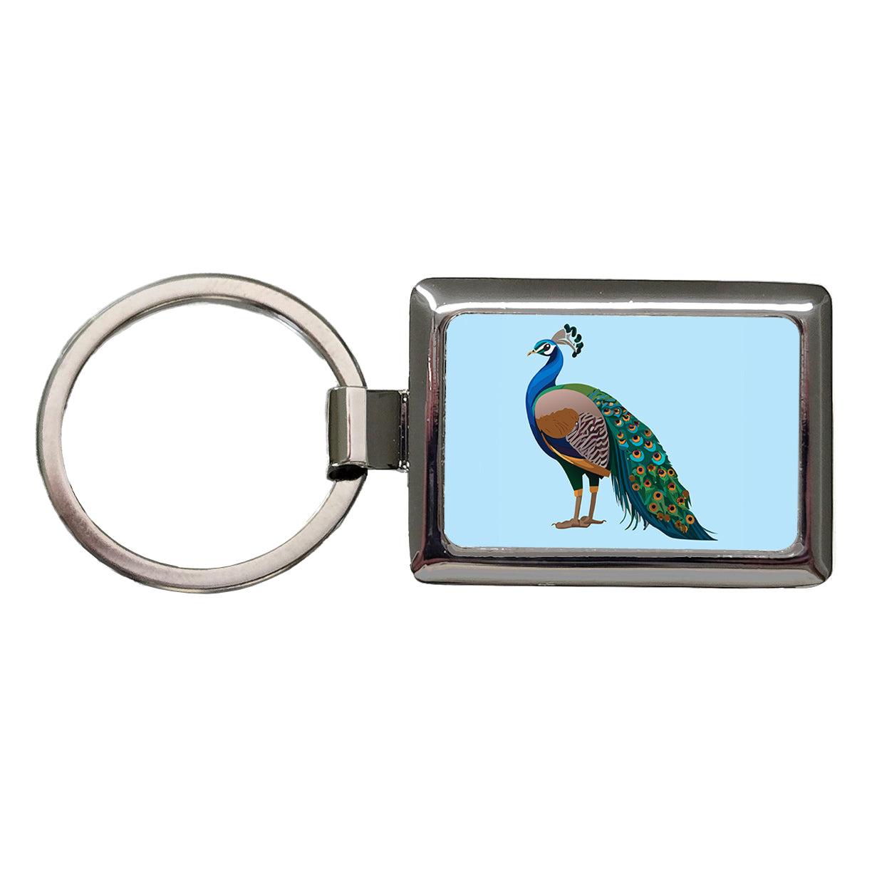 Peacock Indian Peafowl Profile Rectangle Metal Keychain