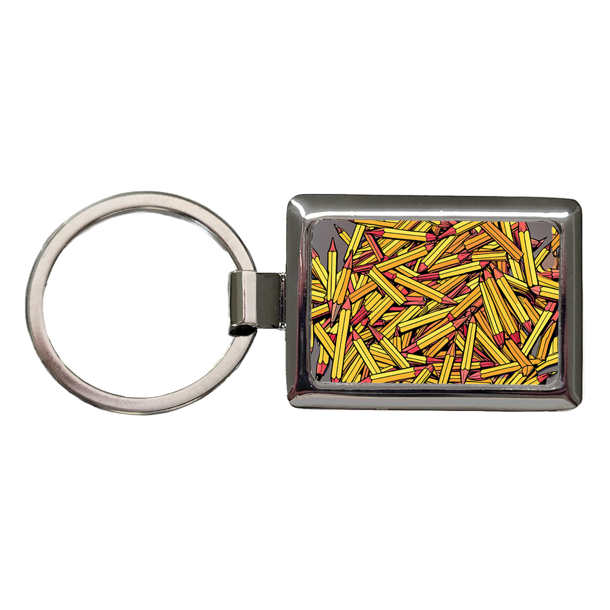 Pencils Piles School Teacher Pattern Rectangle Metal Keychain