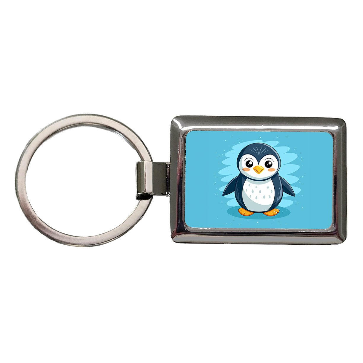 Penguin Cute Rectangle Metal Keychain