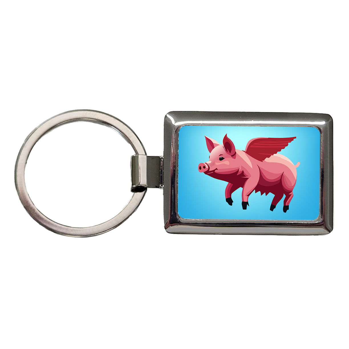 Pig Flying Funny Rectangle Metal Keychain