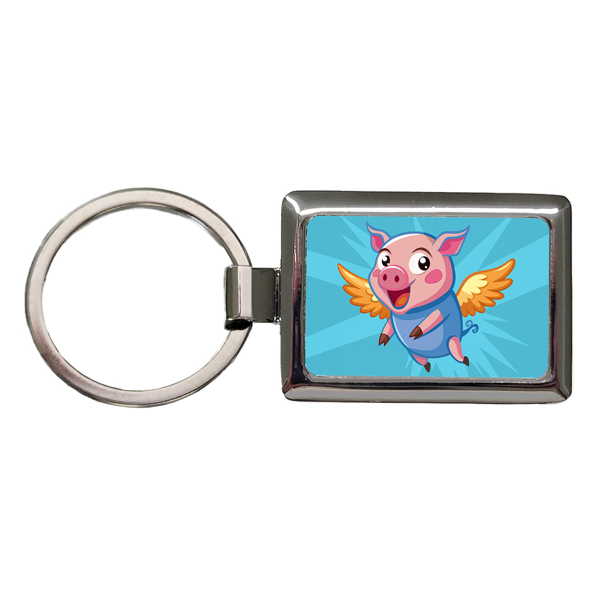 Pig Flying Silly Funny Rectangle Metal Keychain