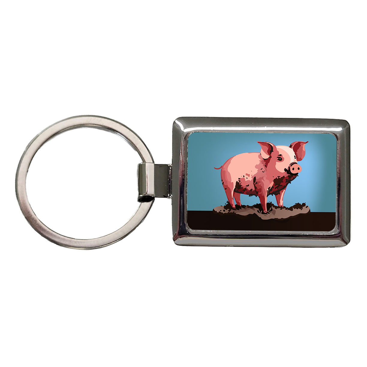 Pig in Mud Rectangle Metal Keychain