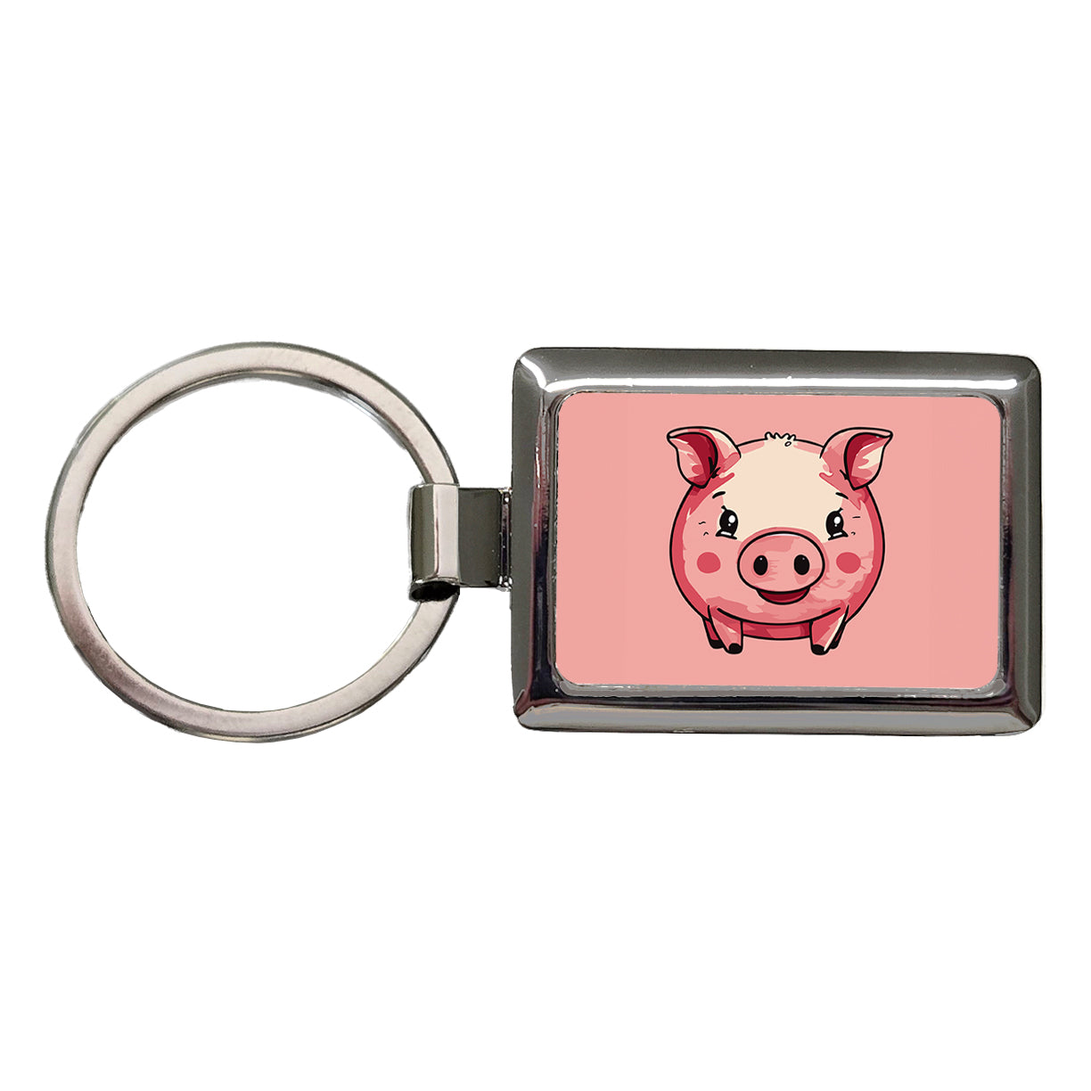 Pig Smiling Standing Rectangle Metal Keychain