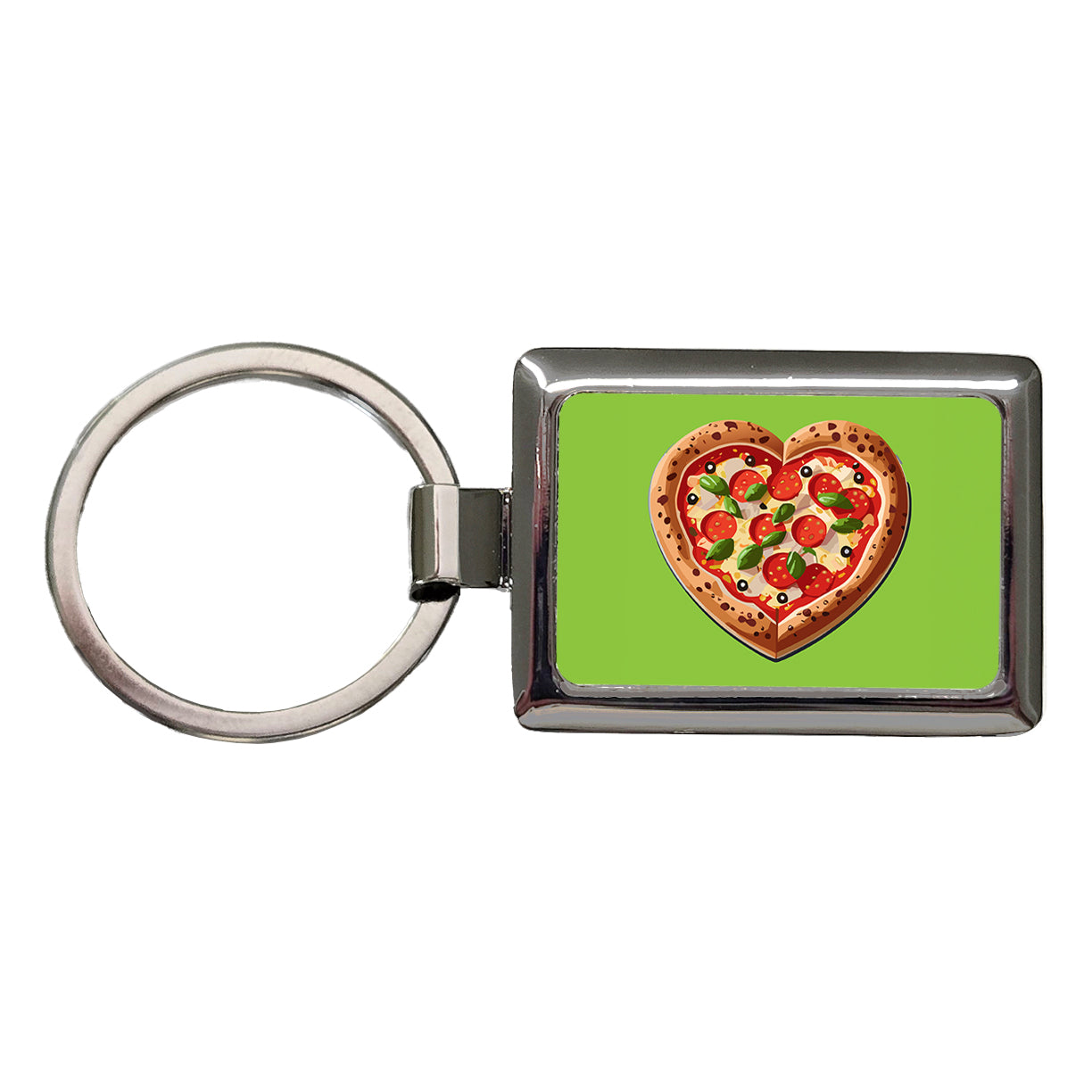 Pizza Heart Love Rectangle Metal Keychain