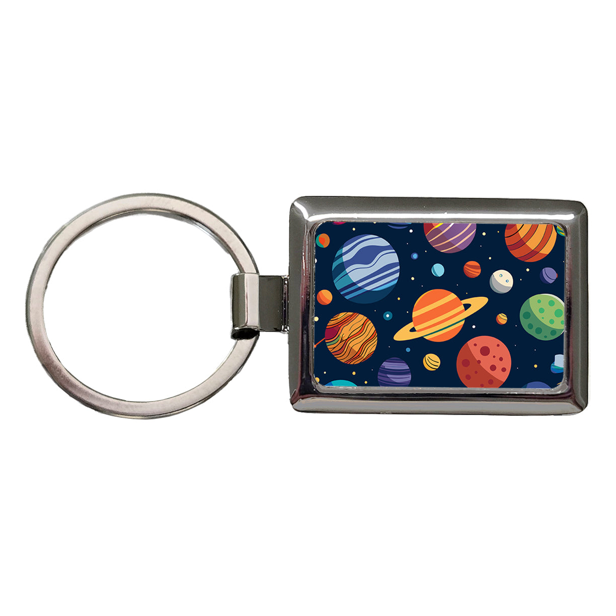 Planets Colorful Pattern Rectangle Metal Keychain