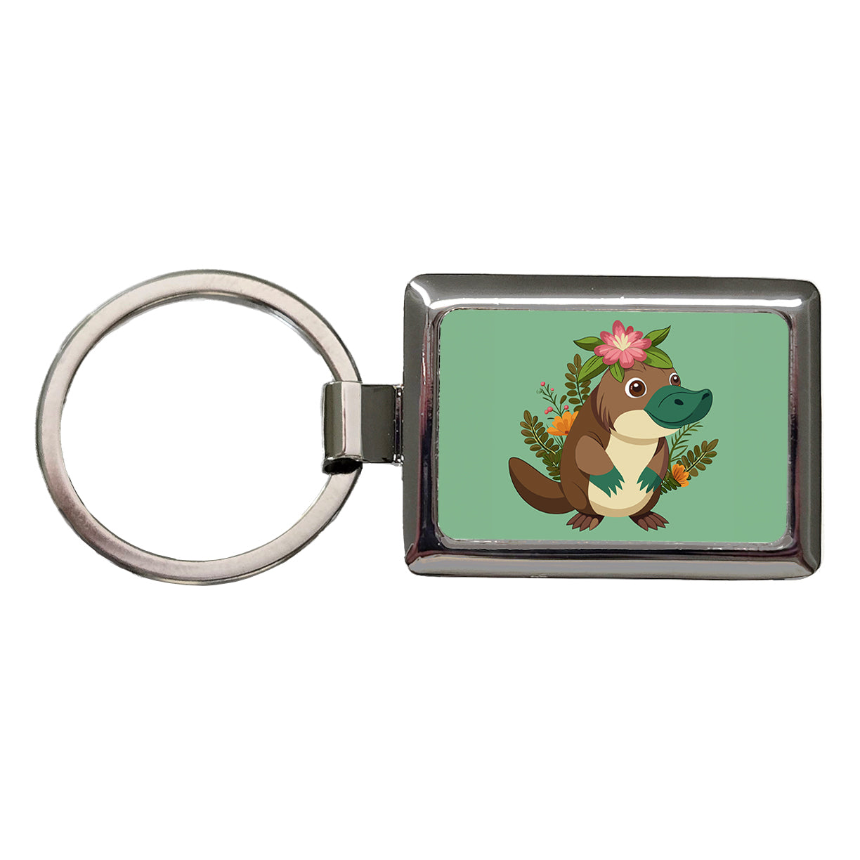 Platypus Floral Flowers Rectangle Metal Keychain