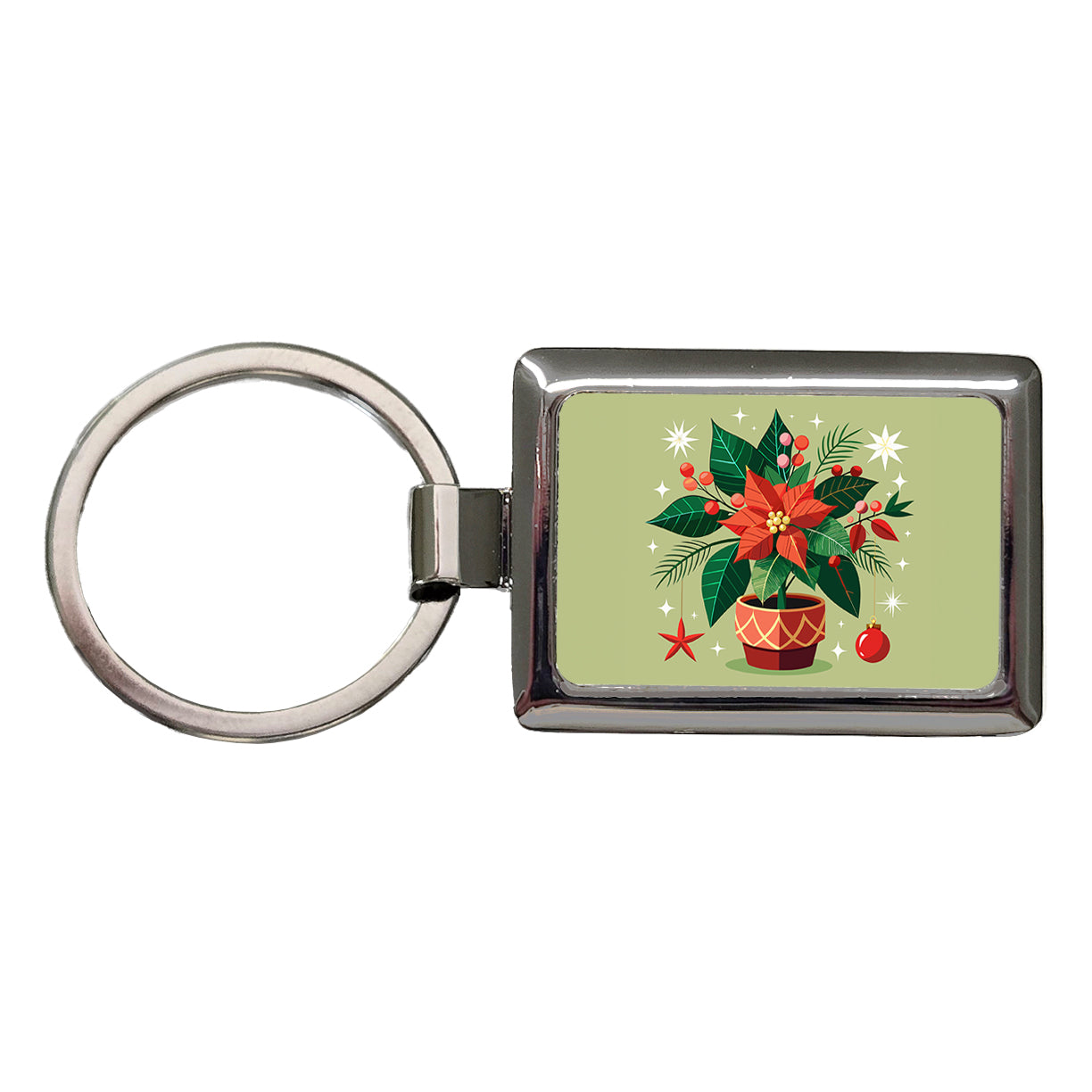 Poinsettia Plant Christmas Beautiful Rectangle Metal Keychain