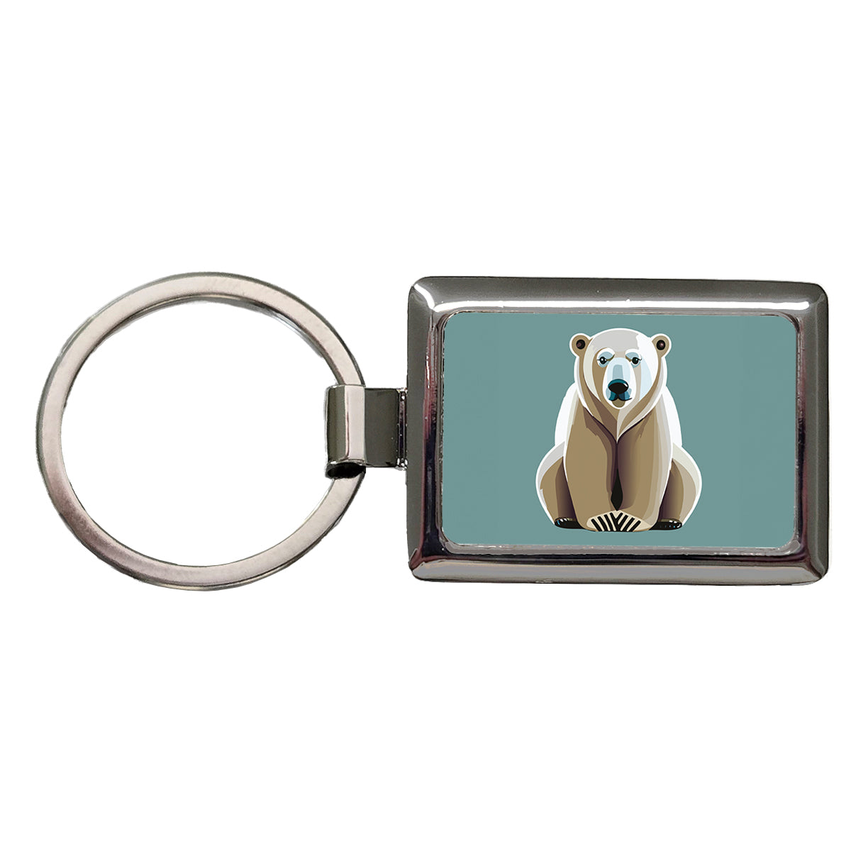 Polar Bear Sitting Rectangle Metal Keychain