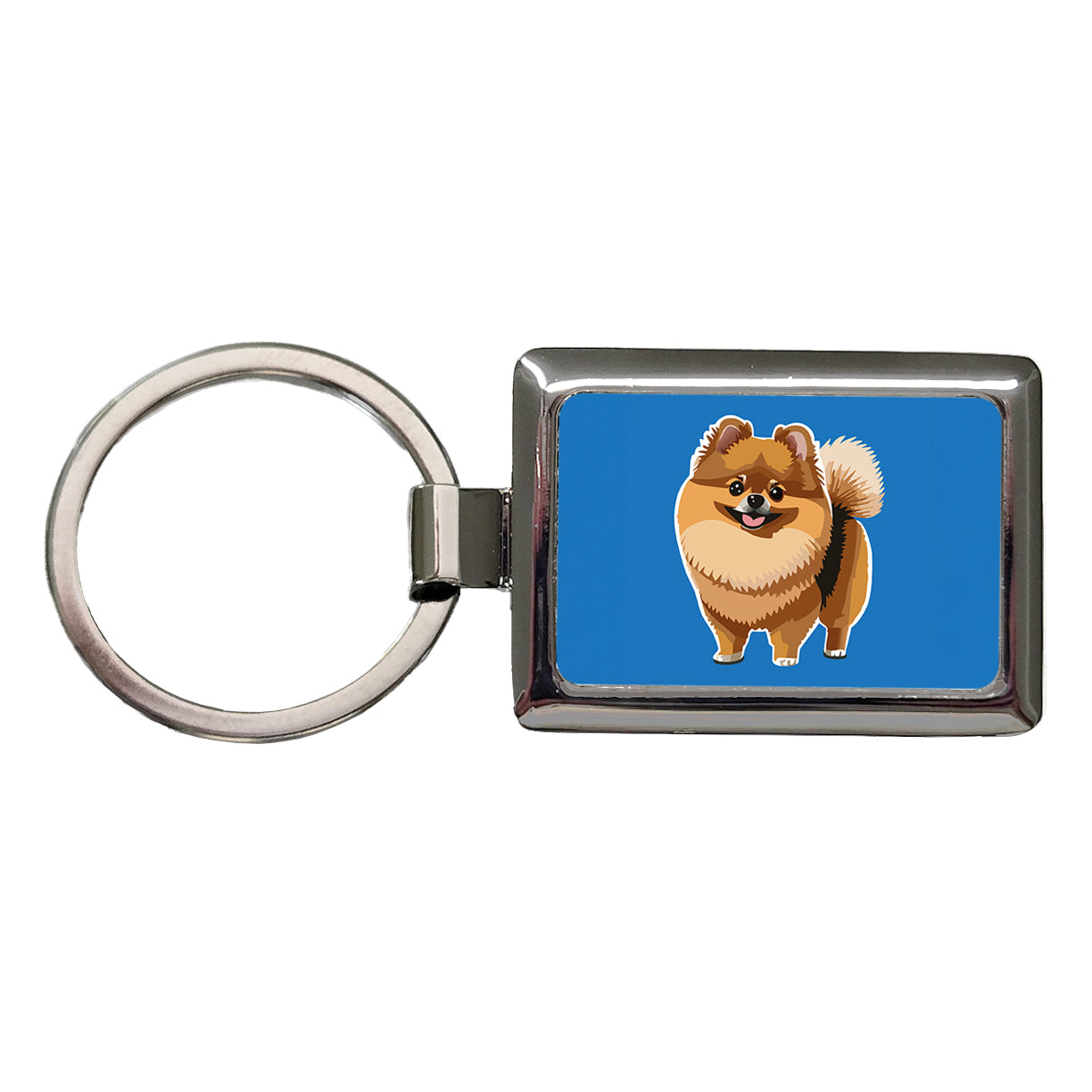 Pomeranian Dog Standing Rectangle Metal Keychain