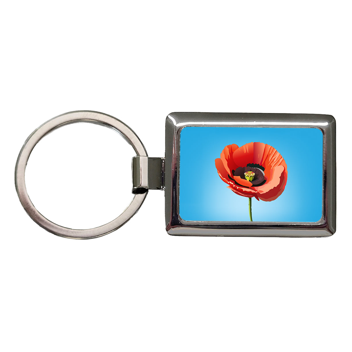Poppy Flower Red Rectangle Metal Keychain