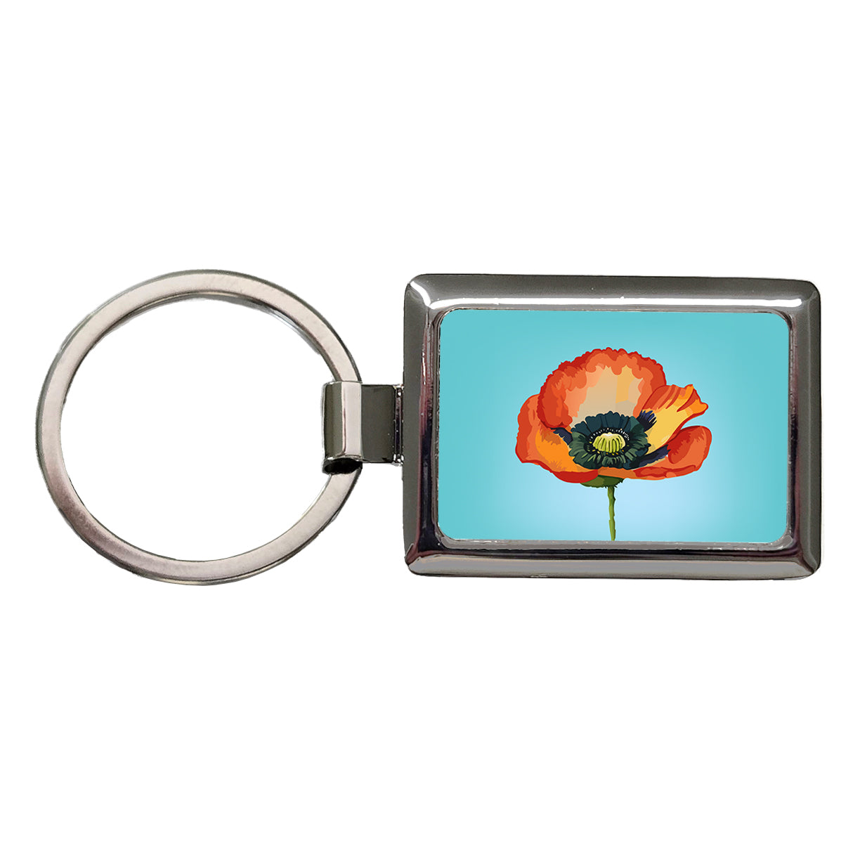 Poppy Icelandic Orange Flower Watercolor Rectangle Metal Keychain