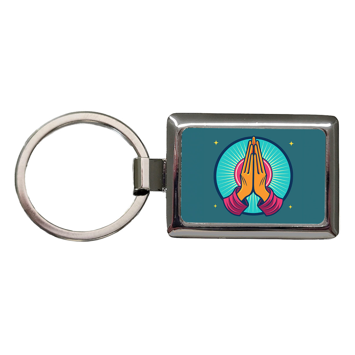Prayer Praying Pleading Hands Christian Religion Rectangle Metal Keychain