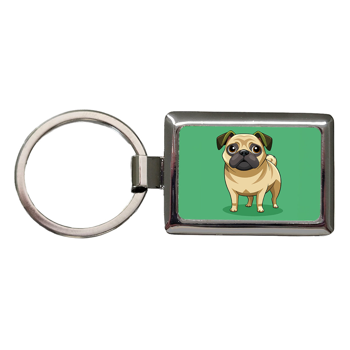 Pug Cute Standing Rectangle Metal Keychain
