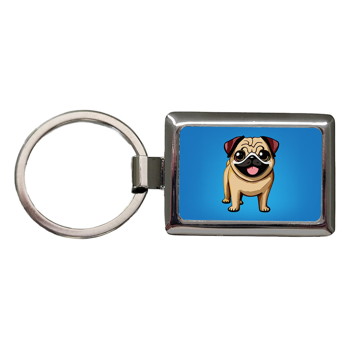 Pug Smiling Standing Rectangle Metal Keychain