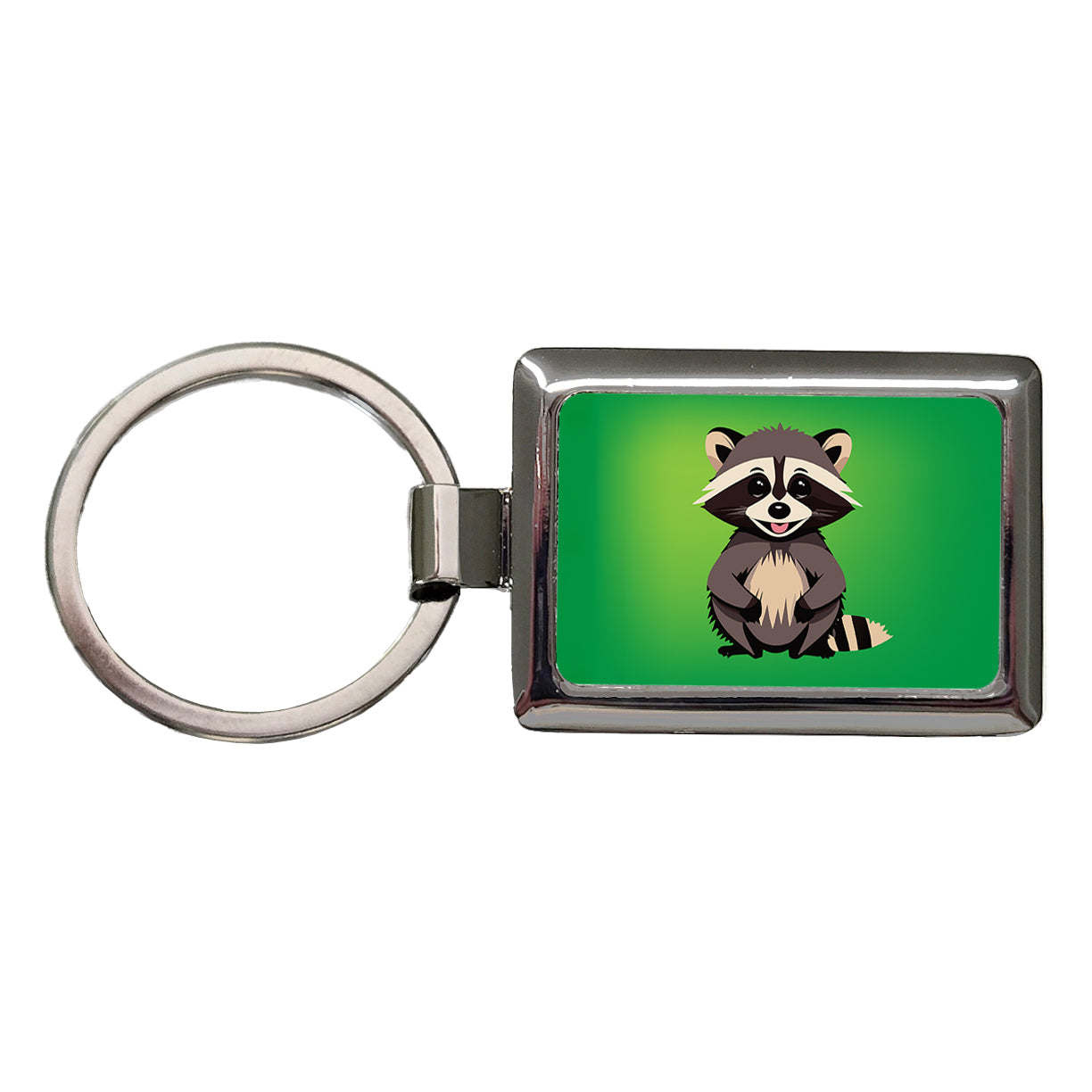 Raccoon Happy Rectangle Metal Keychain