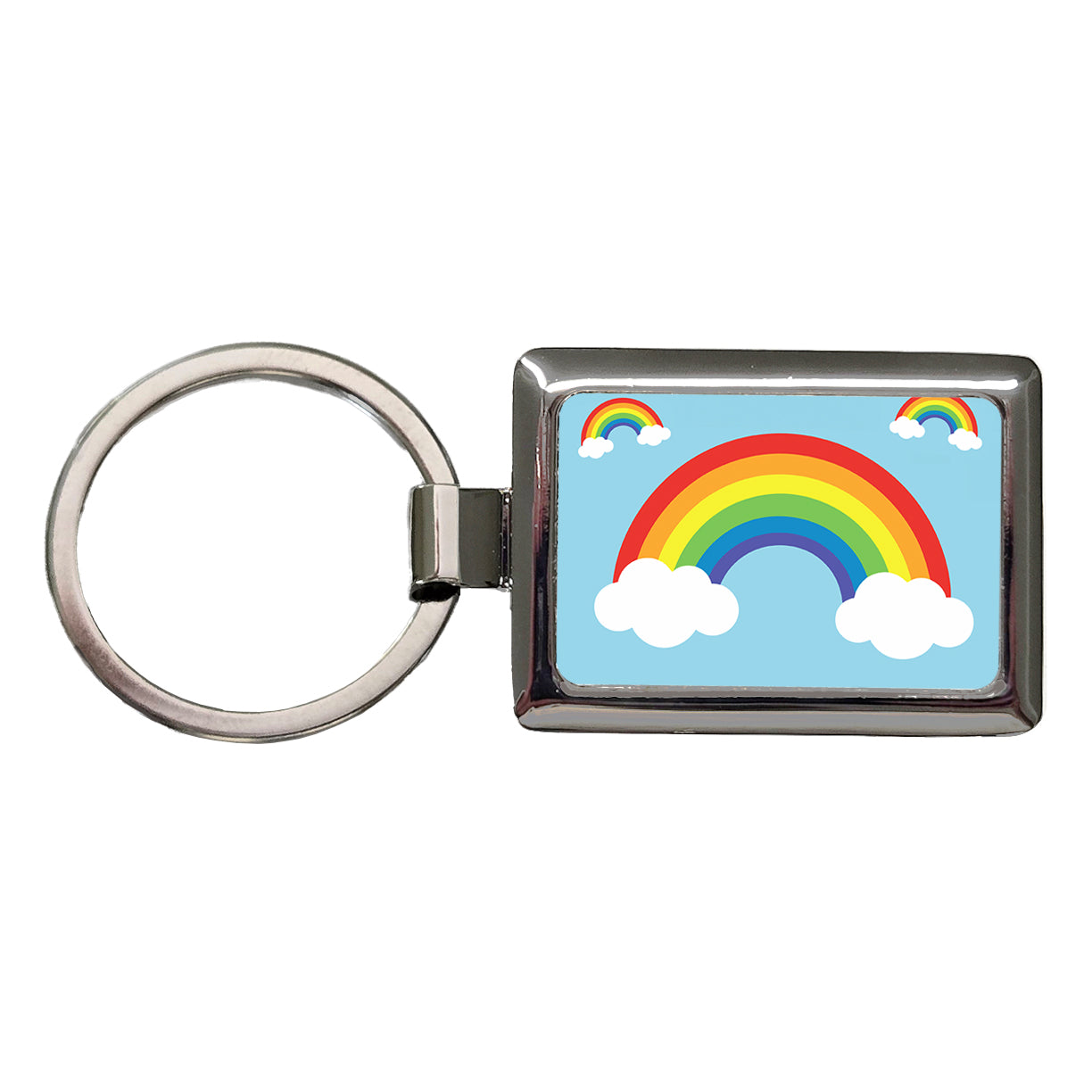 Rainbows Scattered Rectangle Metal Keychain