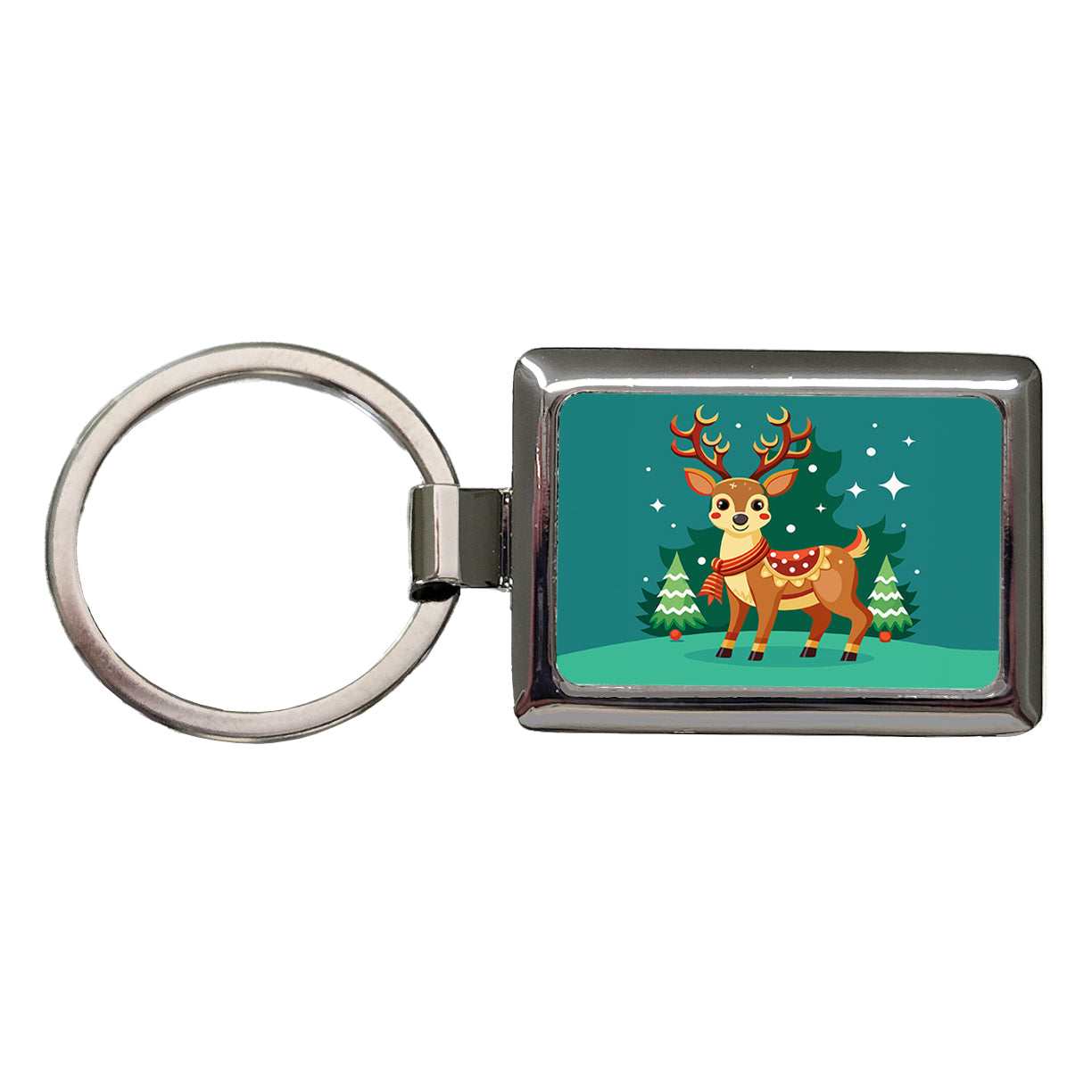 Reindeer Wearing Scarf Christmas Cute Rectangle Metal Keychain