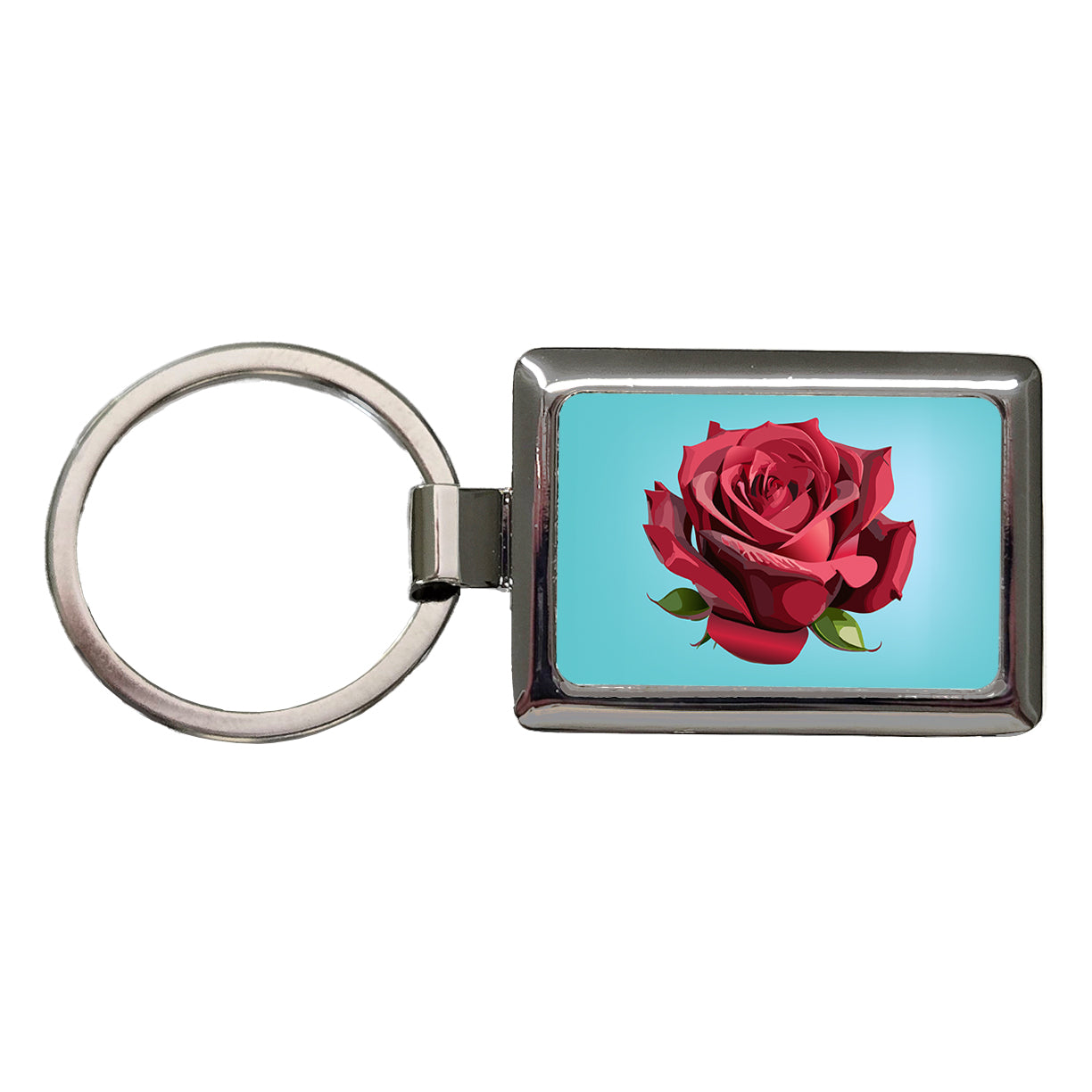 Rose Red Flower Rectangle Metal Keychain