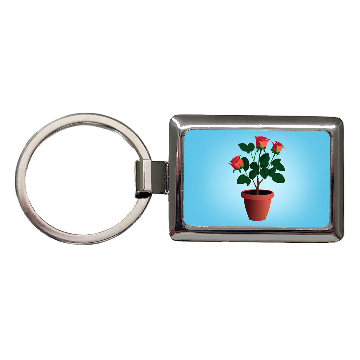 Rose Roses Bush in Pot Rectangle Metal Keychain