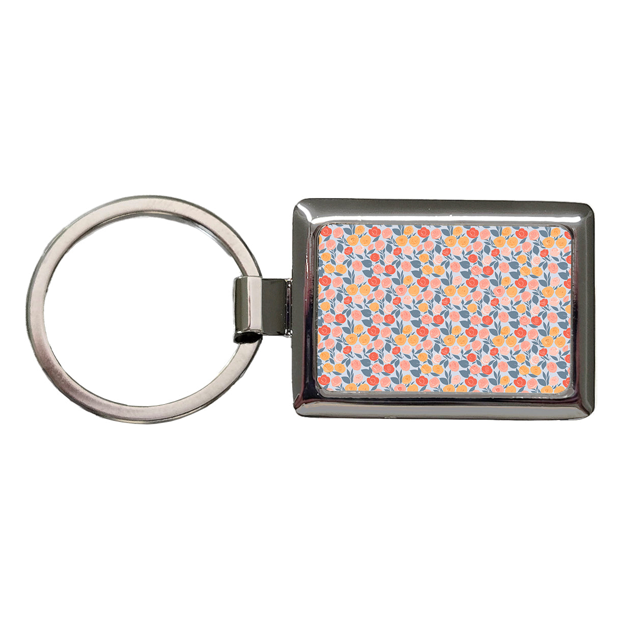 Roses Floral Flowers Muted Pattern Rectangle Metal Keychain
