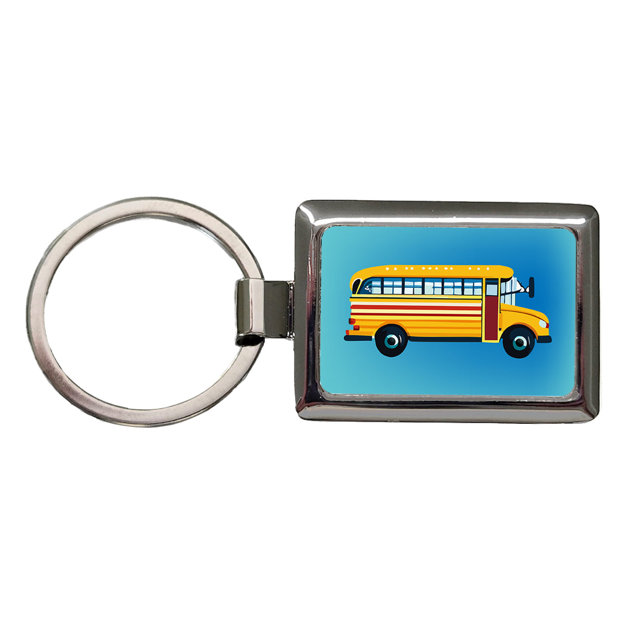 School Bus Rectangle Metal Keychain