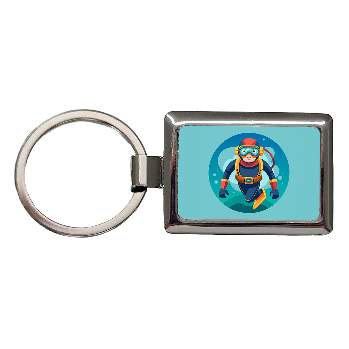 Scuba Diver Diving Rectangle Metal Keychain