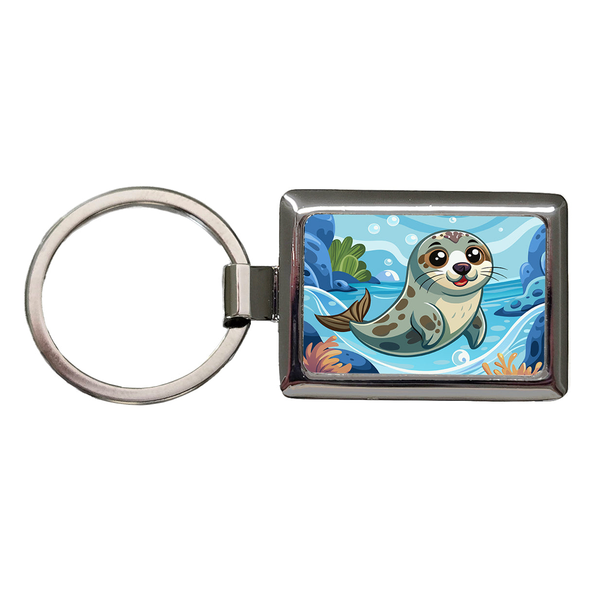 Seal in Water Cute Rectangle Metal Keychain