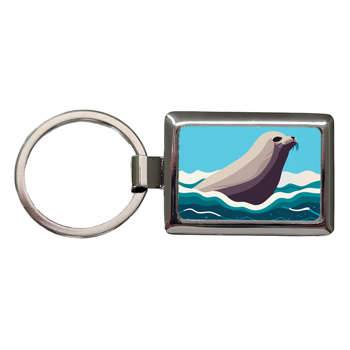 Seal Swimming in Ocean Sea Rectangle Metal Keychain