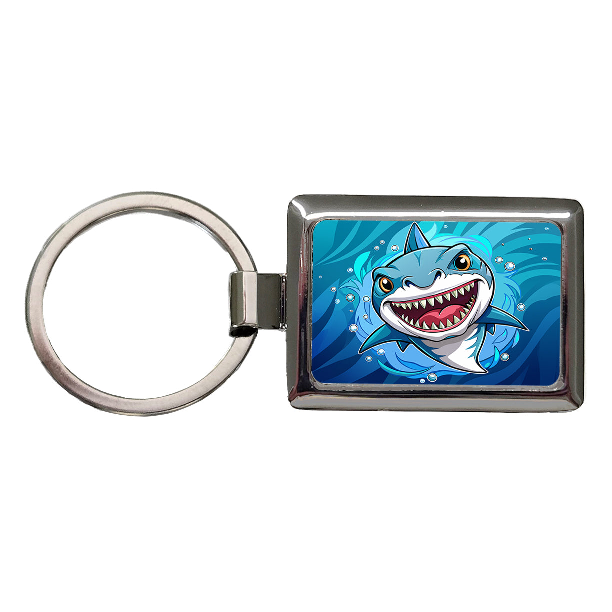 Shark in Ocean Scary Rectangle Metal Keychain