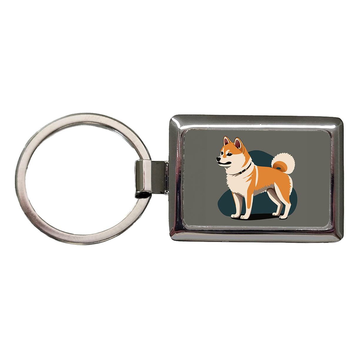 Shiba Inu Dog Standing Rectangle Metal Keychain