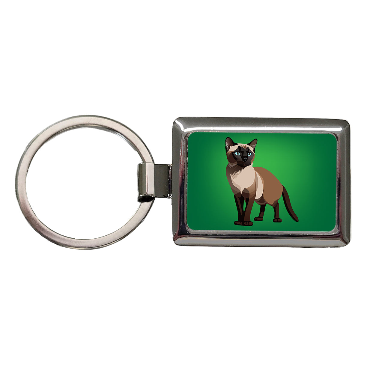 Siamese Cat Standing Rectangle Metal Keychain