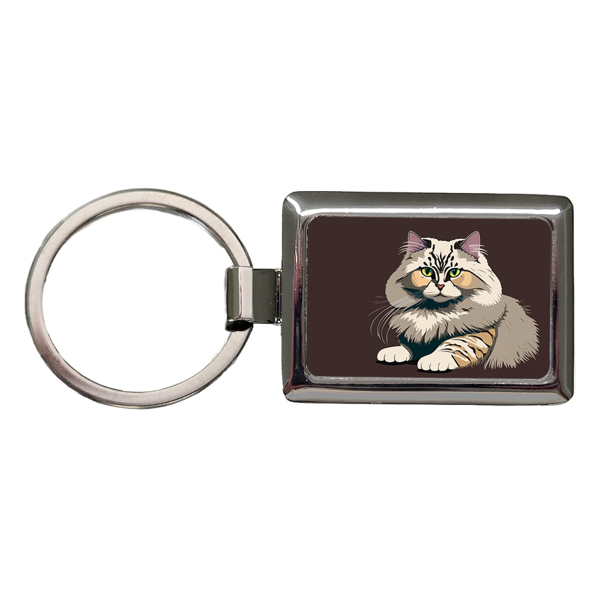 Siberian Cat Crouched Rectangle Metal Keychain
