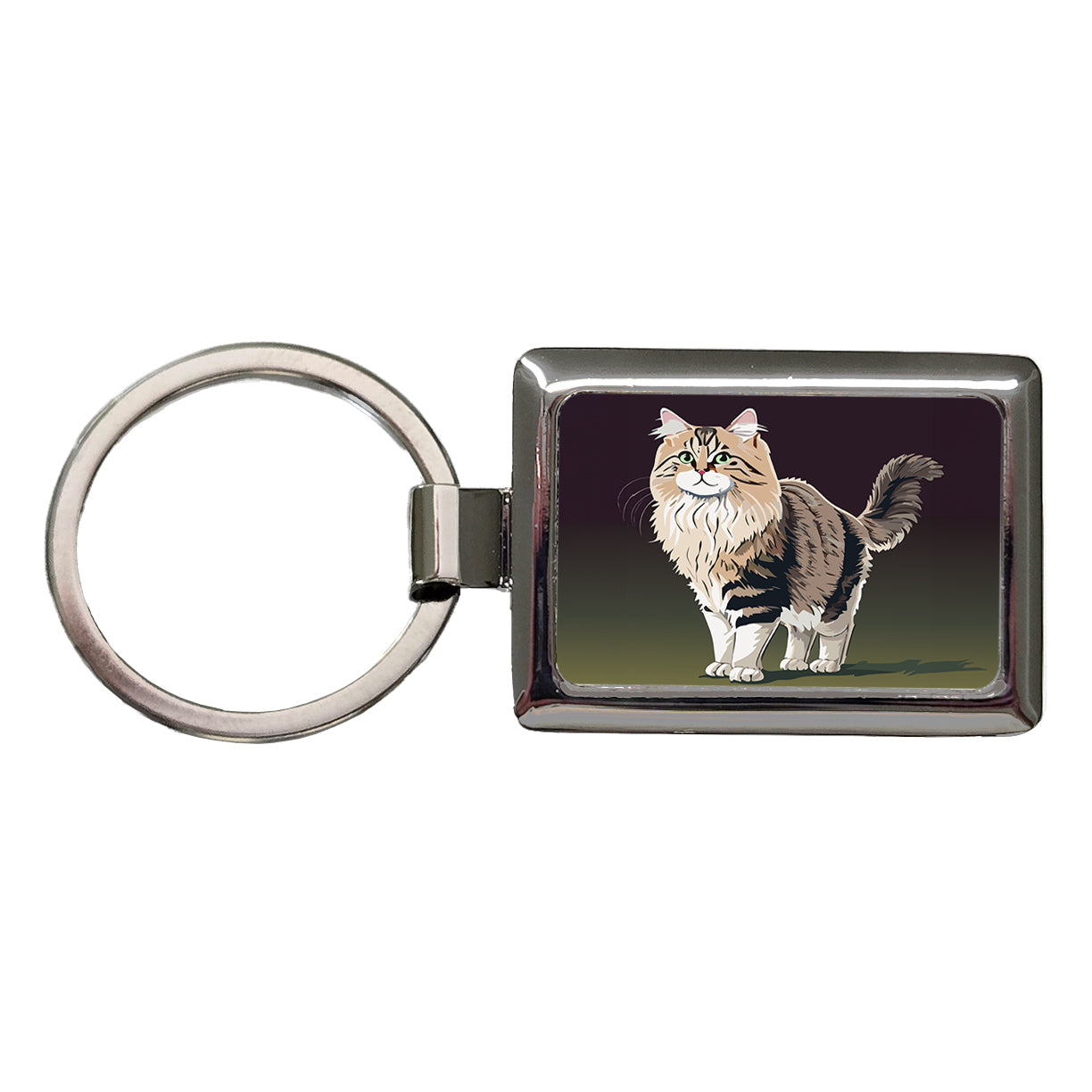Siberian Cat Standing Rectangle Metal Keychain