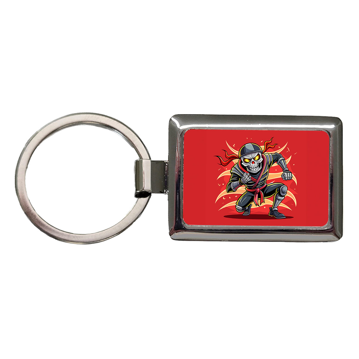 Skeleton Ninja Fighting Warrior Rectangle Metal Keychain