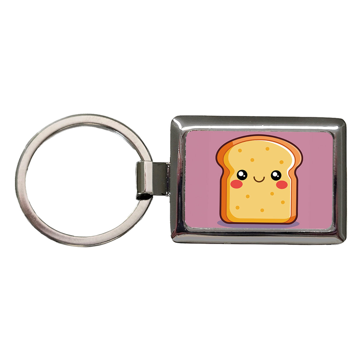 Smiling Toast Cute Rectangle Metal Keychain