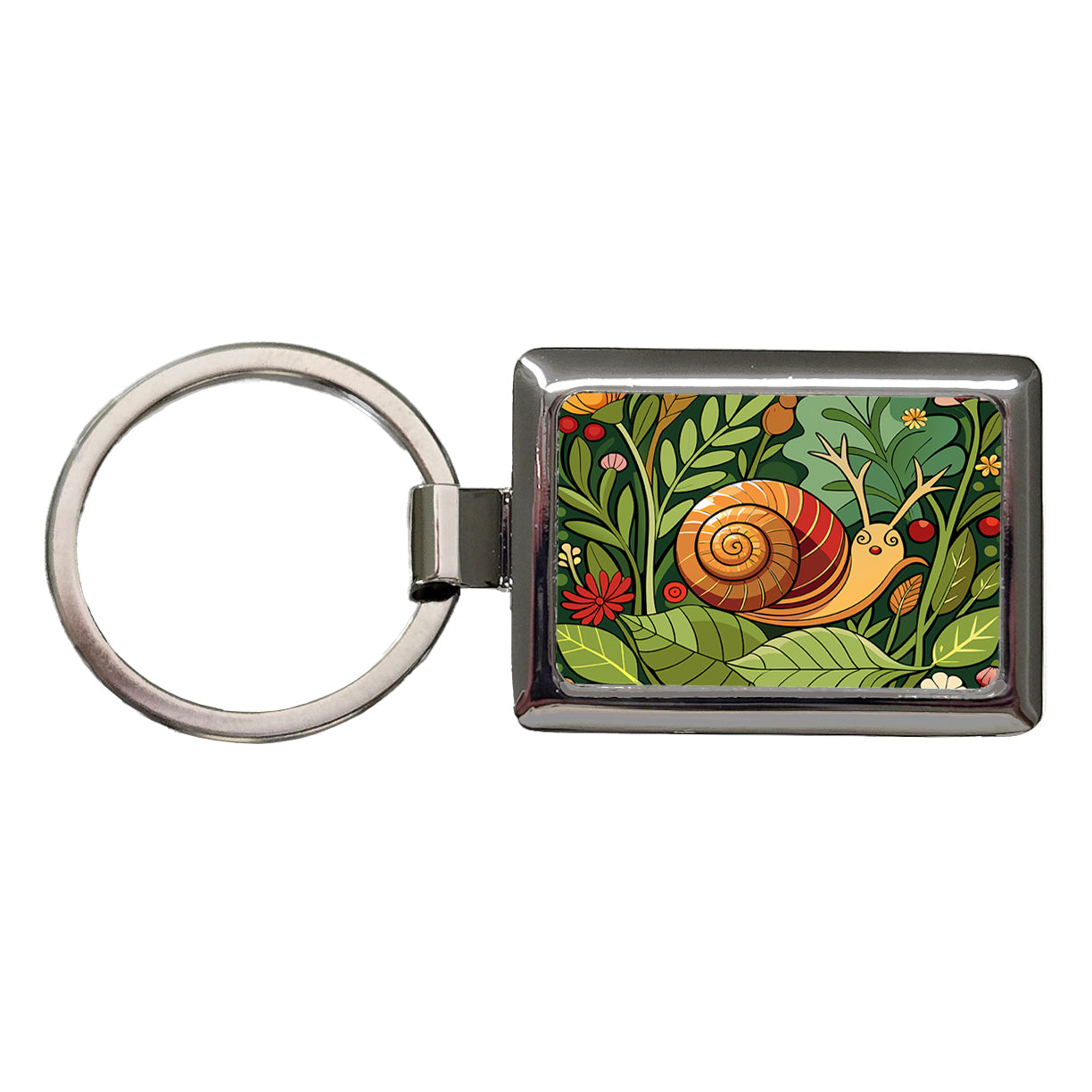 Snail Botanical Art Nouveau Rectangle Metal Keychain