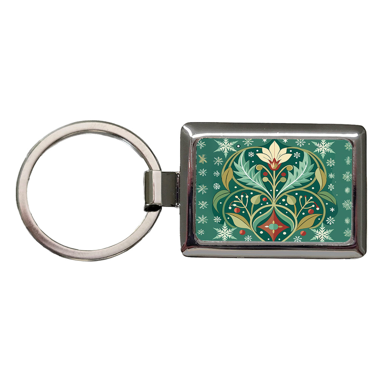 Snowflakes Winter Art Nouveau Rectangle Metal Keychain
