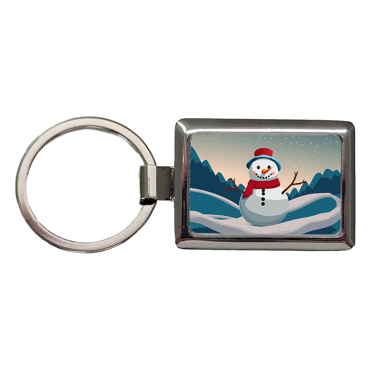 Snowman Happy Winter Christmas Rectangle Metal Keychain