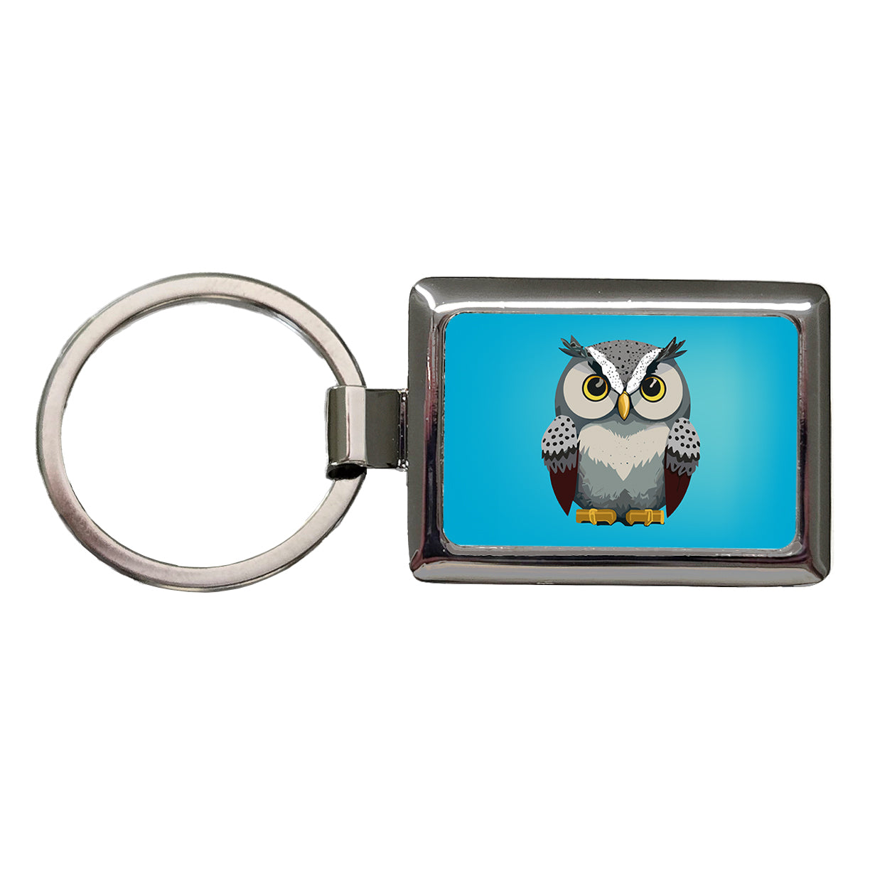 Snowy Owl Staring Rectangle Metal Keychain