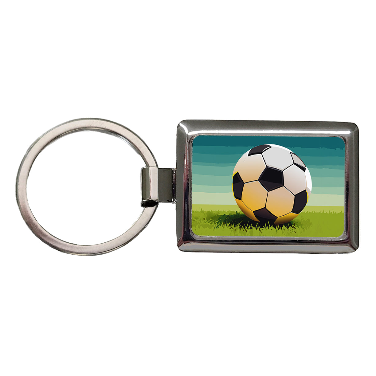 Soccer Ball Sport Rectangle Metal Keychain