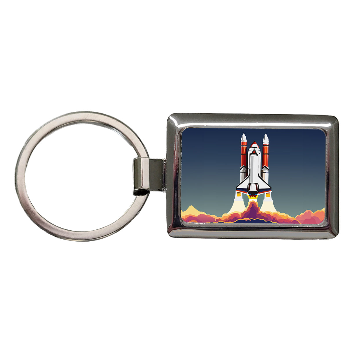 Space Shuttle Launch Blasting Off Rectangle Metal Keychain