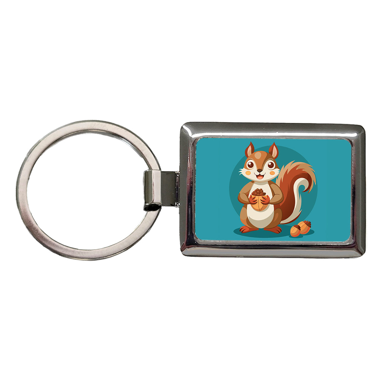 Squirrel with Nuts Smiling Rectangle Metal Keychain