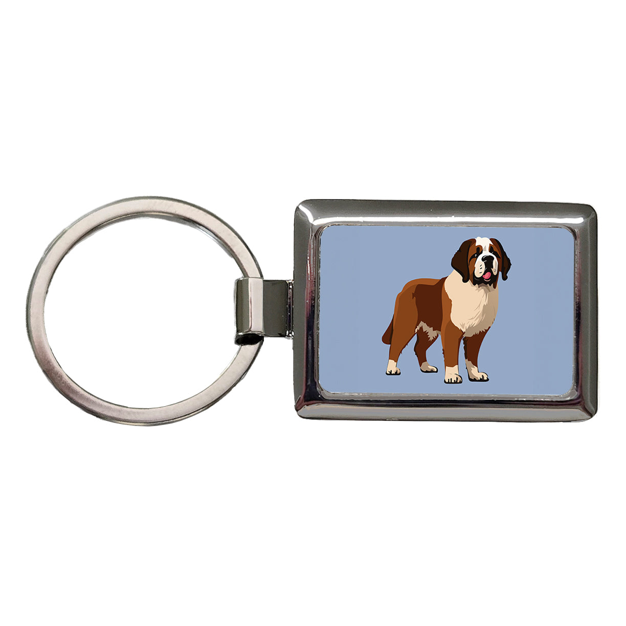 St Bernard Dog Standing Rectangle Metal Keychain