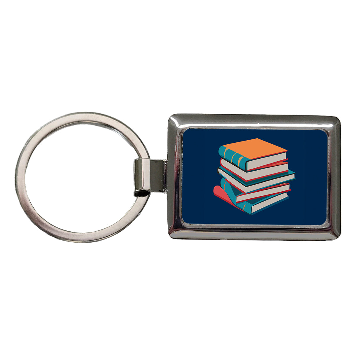 Stack of Books Reading Rectangle Metal Keychain